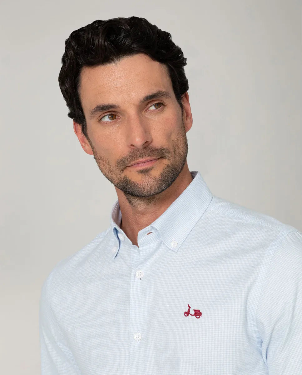 CAMISA PATA DE GALLO CELESTE