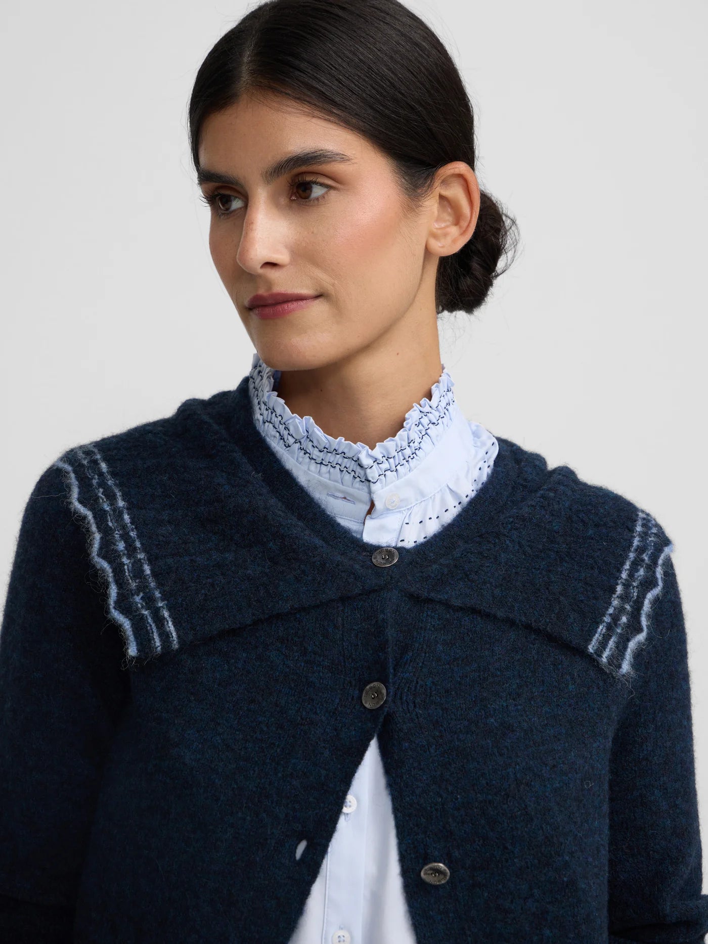 CARDIGAN CUELLO BOBO CONTRASTE MARINO