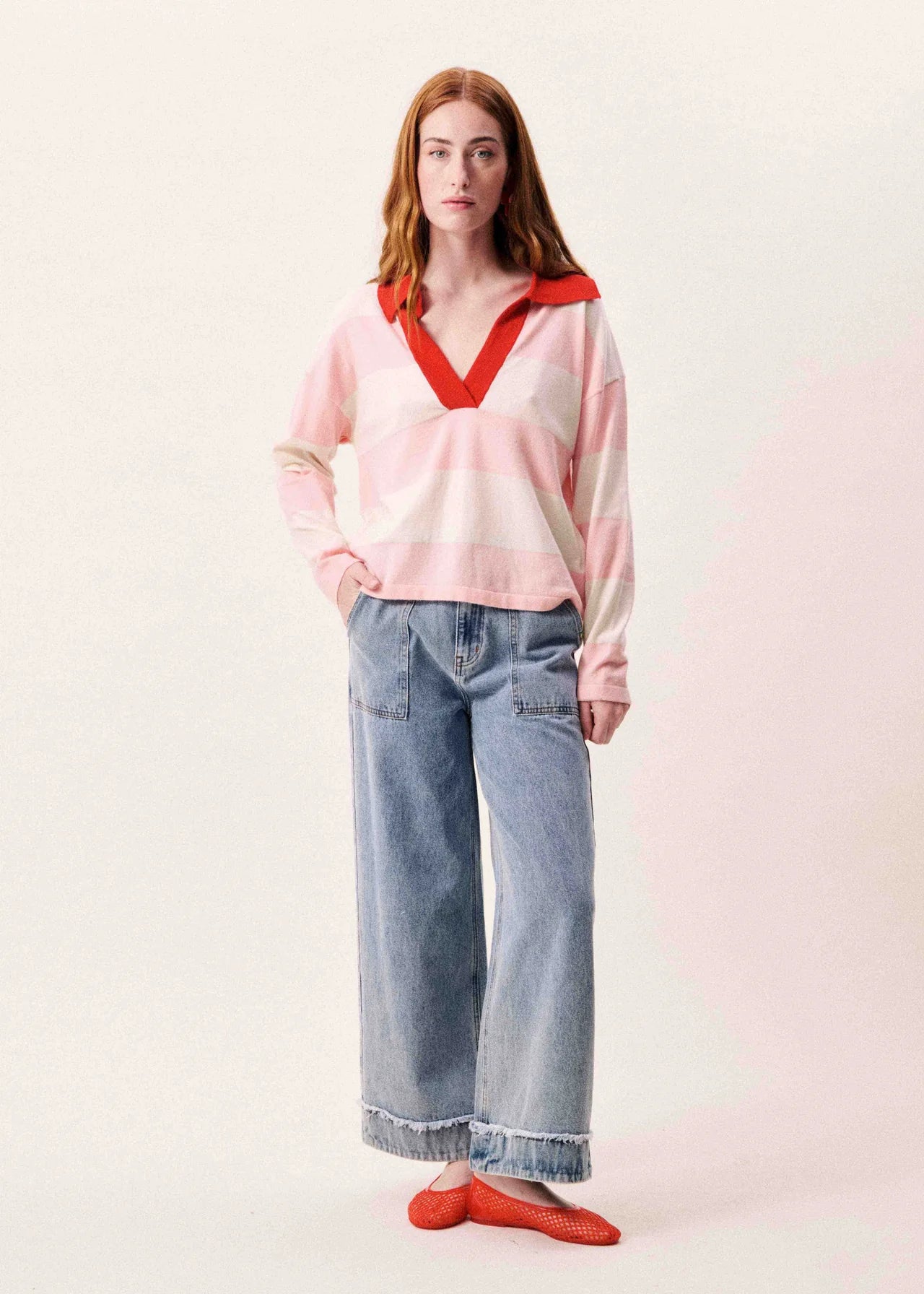 JERSEY POLO RAYAS ROSA